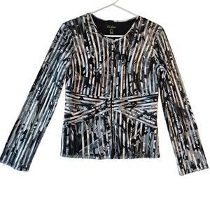 Cartise Top Black Gray Silver Mesh Ribbed Blouse Geometric Jacket size 8